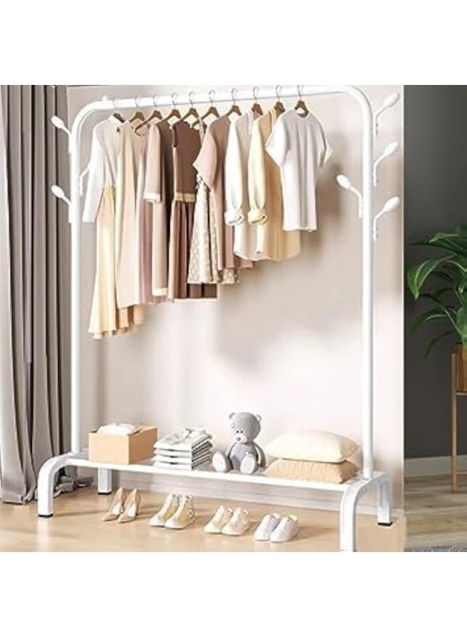 CAZADORA Premium Metal Clothes Rack with Storage Shelf for Bedroom, Living Room, Entryway and Laundry Area, Heavy Duty Clothes Hanging Stand for Coats, Dresses, Abayas, Jackets and Suits, White Freestanding Garment Organizer with Bottom Shelf for Shoes, Bags and Storage Boxes, Strong Metal Frame Clothing Rail, Easy Assembly Wardrobe Alternative, Space Saving Open Closet Organizer for Home Use - Image 2